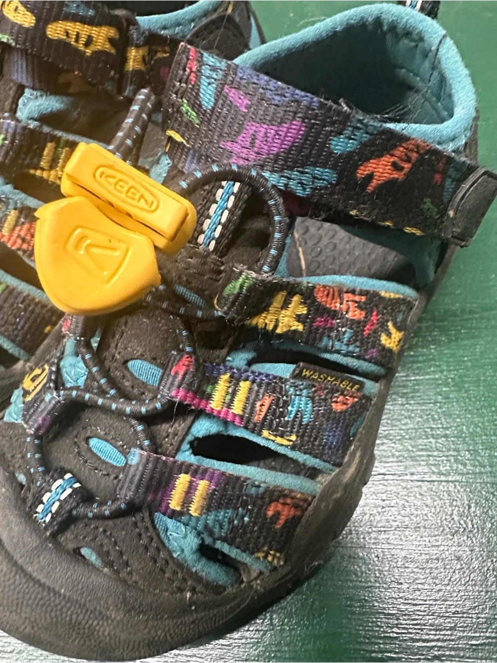 Keen Kids Black Sandals with Teal Lining & Yellow Toggles